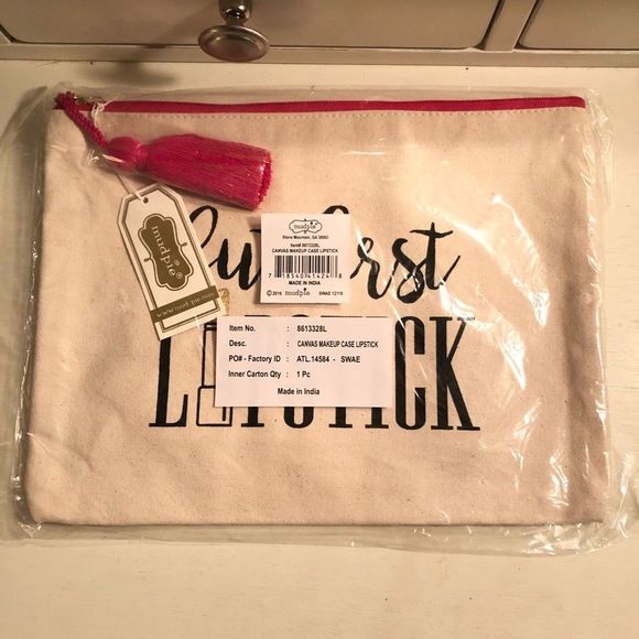 But First Lipstick Canvas Cosmetic Makeup Bag Case - Picture 2 of 2